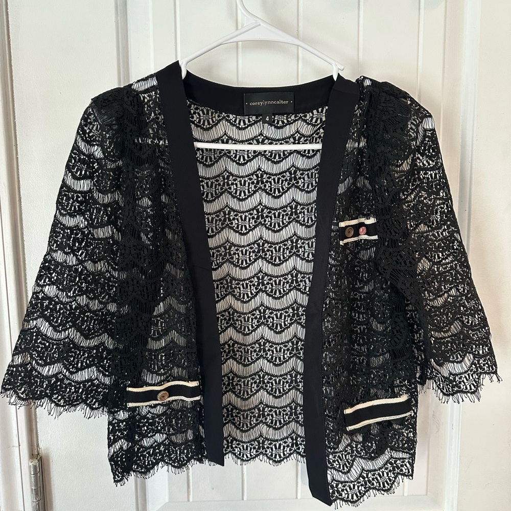Anthropologie Corey Lynn Carter black lace cardigan